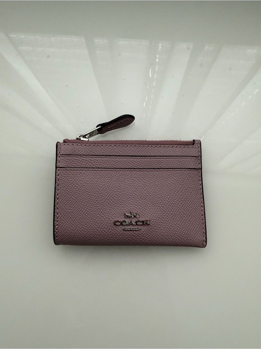 Coach Pebbled Leather Card Case in Mauve Pink with Silver Hardware